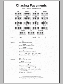 page one of Chasing Pavements (Piano Chords/Lyrics)
