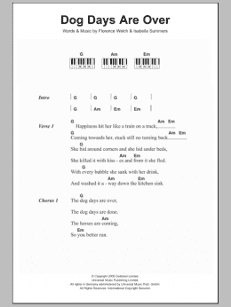 page one of Dog Days Are Over (Piano Chords/Lyrics)