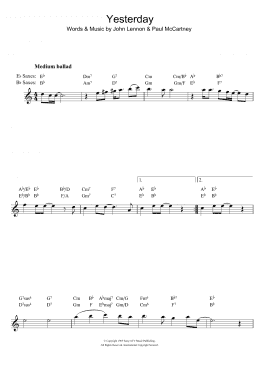 page one of Yesterday (Alto Sax Solo)