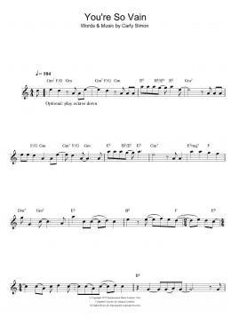 page one of You're So Vain (Clarinet Solo)