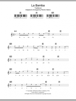 page one of La Bamba (Piano Chords/Lyrics)