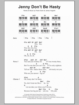 page one of Jenny Don't Be Hasty (Piano Chords/Lyrics)