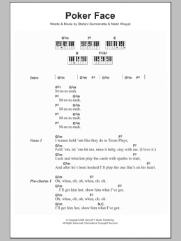 page one of Poker Face (Piano Chords/Lyrics)