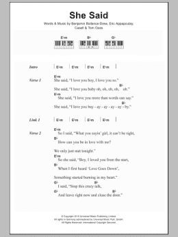 page one of She Said (Piano Chords/Lyrics)