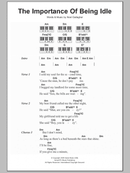 page one of The Importance Of Being Idle (Piano Chords/Lyrics)