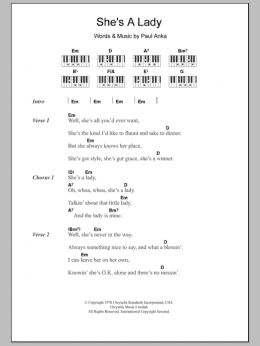 page one of She's A Lady (Piano Chords/Lyrics)