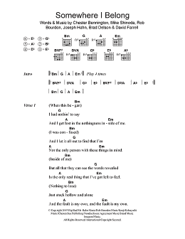 page one of Somewhere I Belong (Guitar Chords/Lyrics)