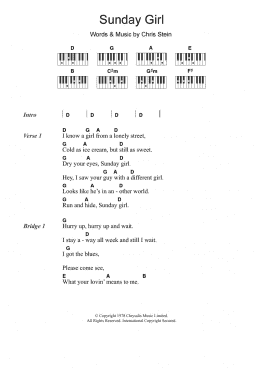 page one of Sunday Girl (Piano Chords/Lyrics)