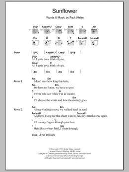page one of Sunflower (Guitar Chords/Lyrics)