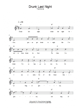 page one of Drunk Last Night (Lead Sheet / Fake Book)