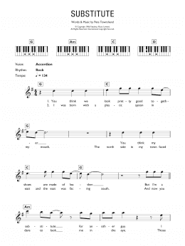 page one of Substitute (Piano Chords/Lyrics)