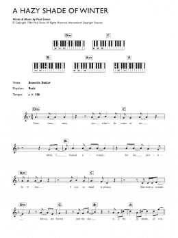 page one of A Hazy Shade Of Winter (Piano Chords/Lyrics)