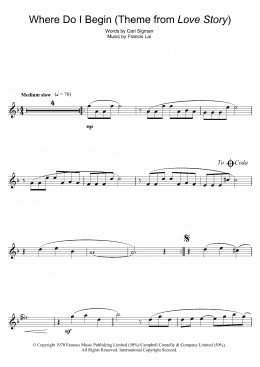 page one of Where Do I Begin (theme from Love Story) (Flute Solo)