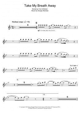 page one of Take My Breath Away (Clarinet Solo)