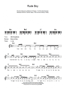 page one of Rude Boy (Piano Chords/Lyrics)