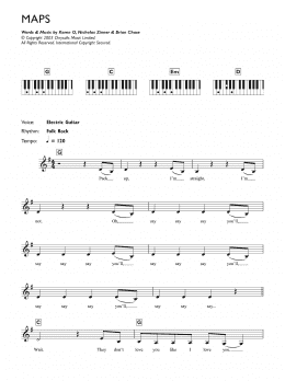 page one of Maps (Piano Chords/Lyrics)