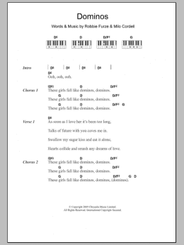 page one of Dominos (Piano Chords/Lyrics)