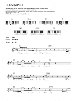 page one of Bedshaped (Piano Chords/Lyrics)