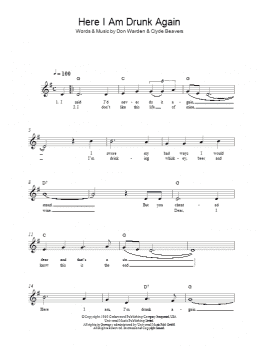 page one of Here I Am Drunk Again (Lead Sheet / Fake Book)