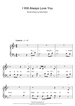 page one of I Will Always Love You (5-Finger Piano)