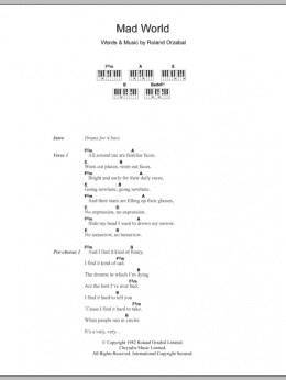 MAD WORLD - Gary Jules (EASY) with Lyrics Sheet music for Piano (Solo)