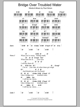 page one of Bridge Over Troubled Water (Piano Chords/Lyrics)