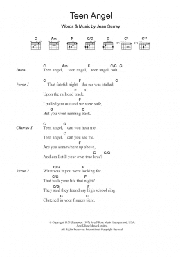 page one of Teen Angel (Guitar Chords/Lyrics)