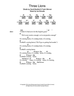 page one of Three Lions (Guitar Chords/Lyrics)