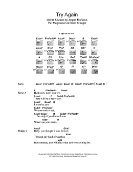 page one of Try Again (Guitar Chords/Lyrics)