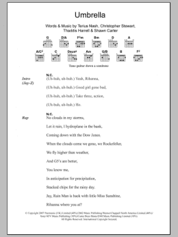 page one of Umbrella (Guitar Chords/Lyrics)