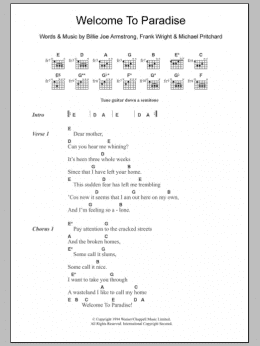 page one of Welcome To Paradise (Guitar Chords/Lyrics)