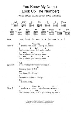 page one of You Know My Name (Look Up The Number) (Guitar Chords/Lyrics)