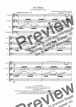 page one of Ave Maria on the First Prelude of J.S. Bach (for String Quartet alone) G