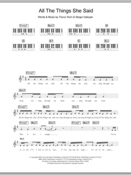 page one of All The Things She Said (Piano Chords/Lyrics)