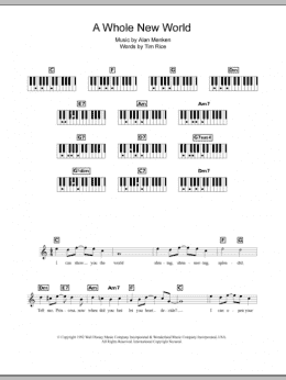 page one of A Whole New World (from Aladdin) (Piano Chords/Lyrics)