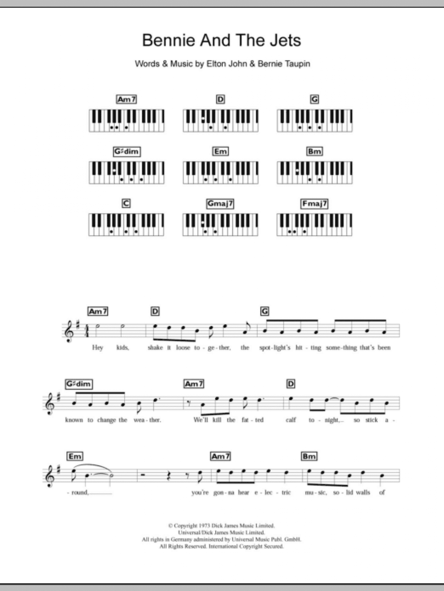 Bennie And The Jets (Piano Chords/Lyrics)