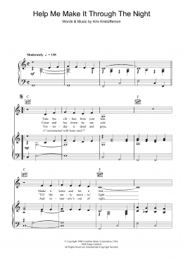 page one of Help Me Make It Through The Night (Piano, Vocal & Guitar Chords (Right-Hand Melody))