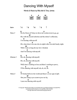page one of Dancing With Myself (Guitar Chords/Lyrics)