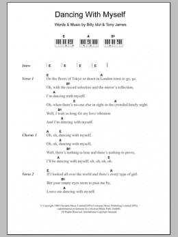 page one of Dancing With Myself (Piano Chords/Lyrics)