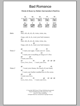 page one of Bad Romance (Guitar Chords/Lyrics)