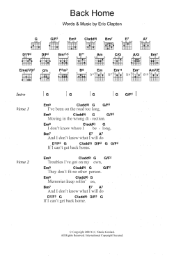 page one of Back Home (Guitar Chords/Lyrics)