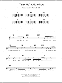page one of I Think We're Alone Now (Piano Chords/Lyrics)