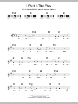 page one of I Want It That Way (Piano Chords/Lyrics)