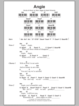 page one of Angie (Piano Chords/Lyrics)