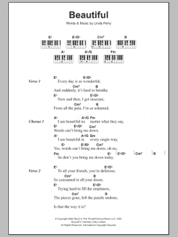 page one of Beautiful (Piano Chords/Lyrics)