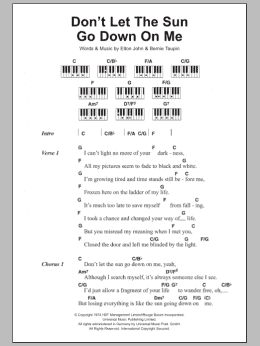 page one of Don't Let The Sun Go Down On Me (Piano Chords/Lyrics)