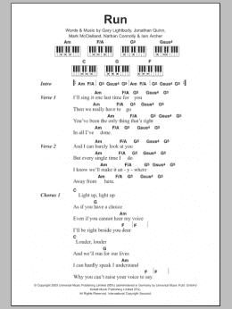 page one of Run (Piano Chords/Lyrics)