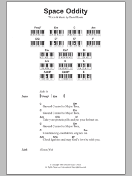 page one of Space Oddity (Piano Chords/Lyrics)