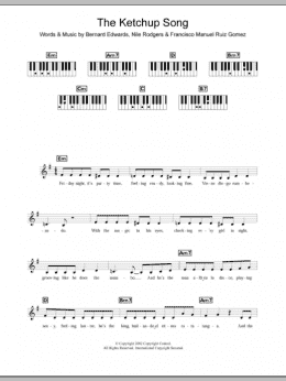 page one of The Ketchup Song (Piano Chords/Lyrics)