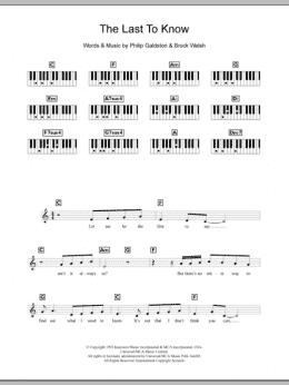 page one of The Last To Know (Piano Chords/Lyrics)
